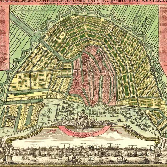 Oude kaart Amsterdam - Handelsstad Amsterdam in 1727