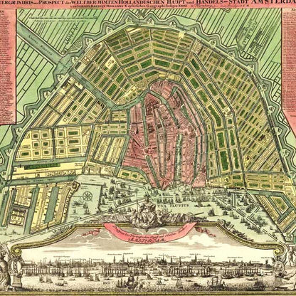 Oude kaart Amsterdam - Handelsstad Amsterdam in 1727