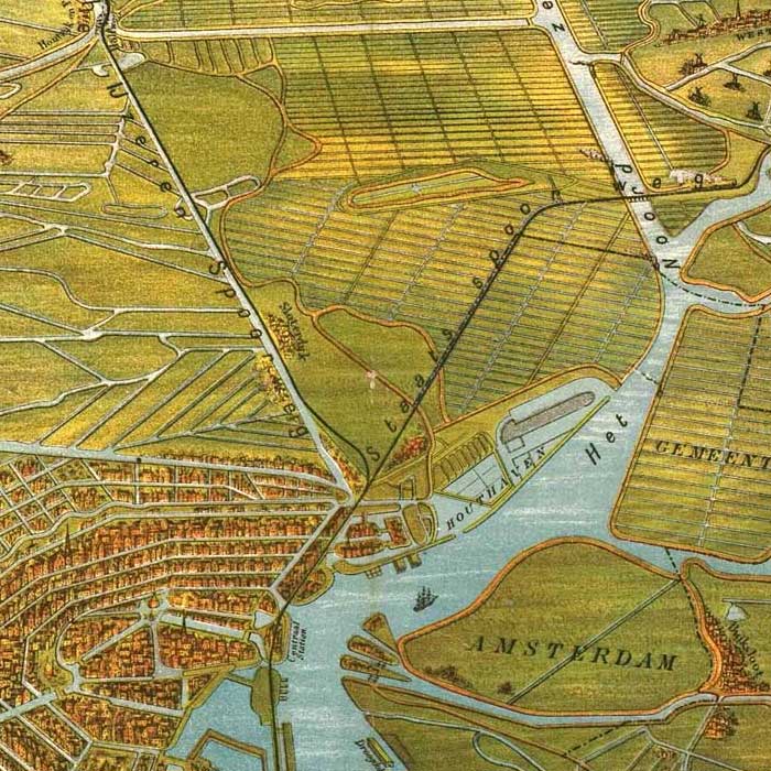 Oude kaart Amsterdam aan het Noordzeekanaal