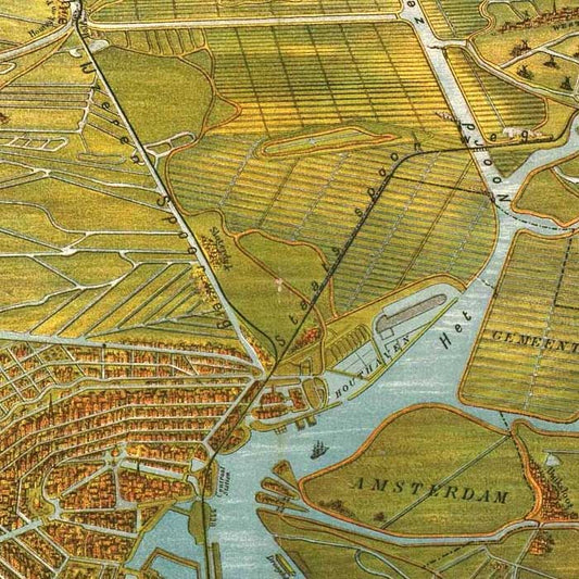 Oude kaart Amsterdam aan het Noordzeekanaal
