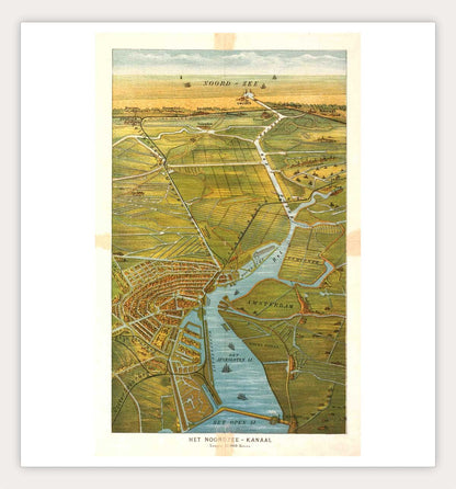 Oude kaart Amsterdam aan het Noordzeekanaal