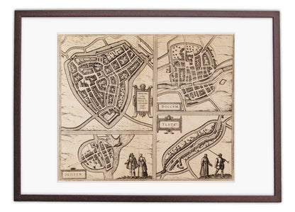 Oude kaart Dokkum, IJlst, Sloten en Sneek - Braun en Hogenberg
