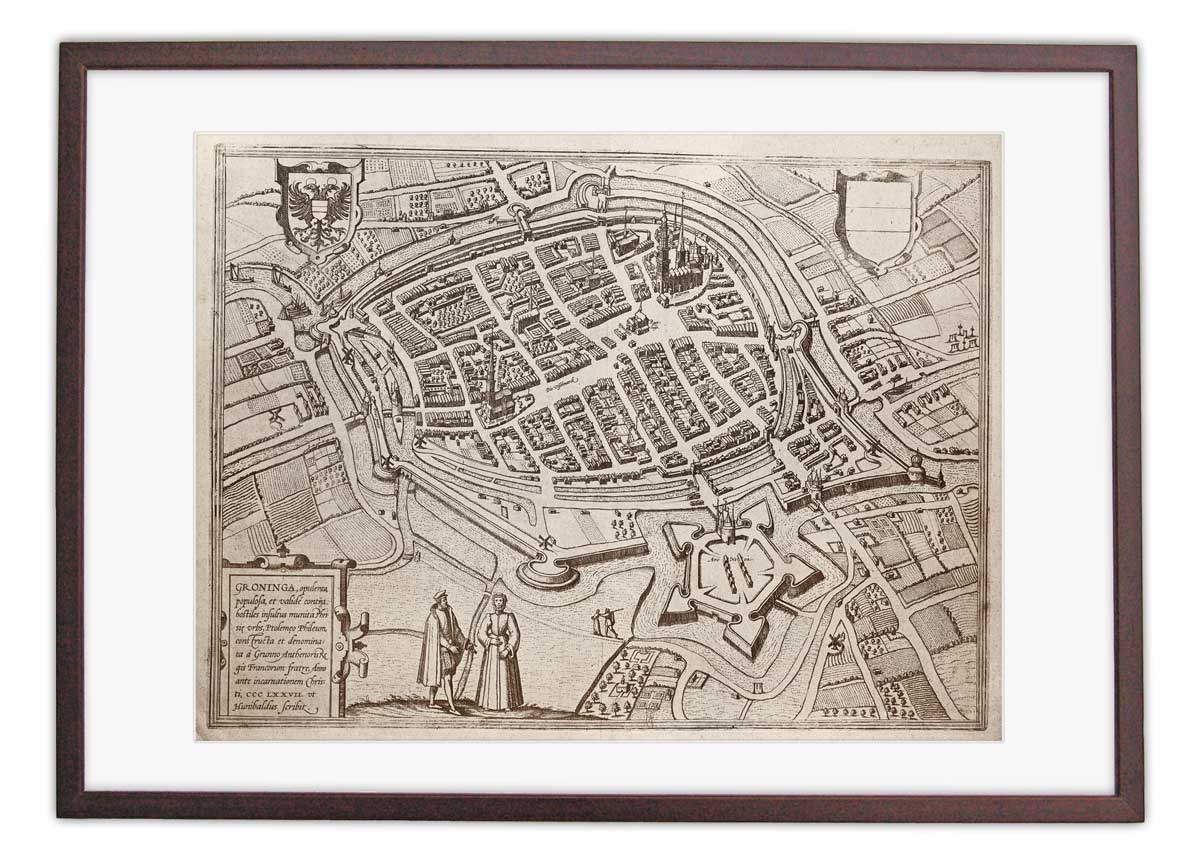 Oude kaart Groningen - Groninga in 1580