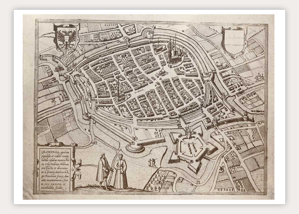 Oude kaart Groningen - Groninga in 1580