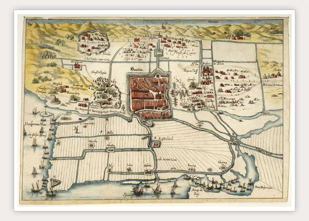 Oude kaart Haarlem - beleg van 1572 door Masen