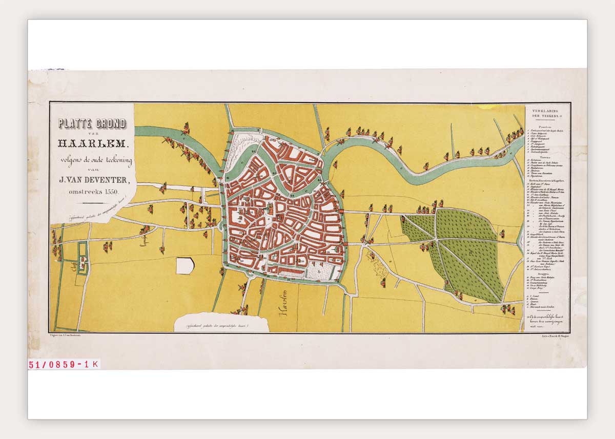 Oude kaart Haarlem in 1550