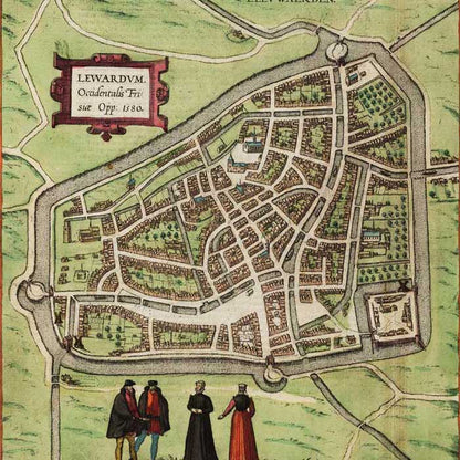 Oude kaart Leeuwarden - Lewardum in 1580