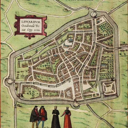Oude kaart Leeuwarden - Lewardum in 1580