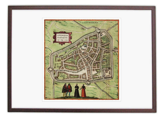 Oude kaart Leeuwarden - Lewardum in 1580