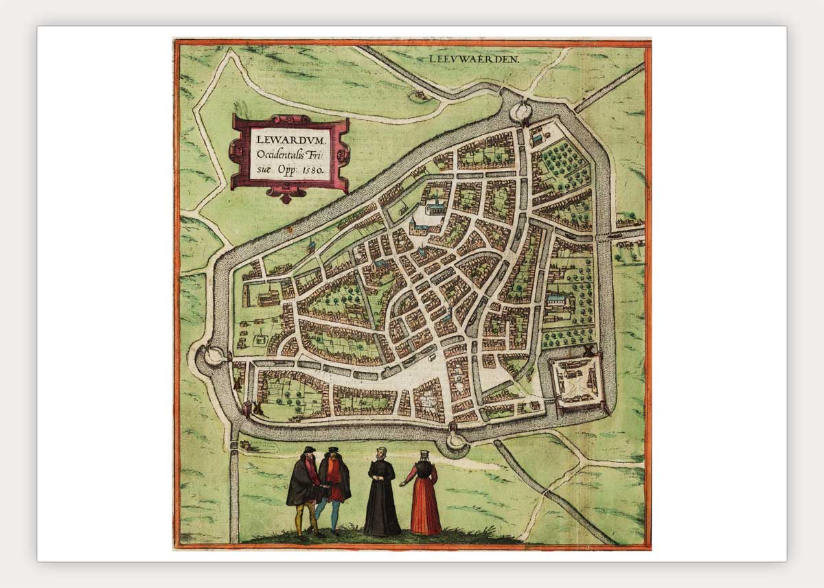 Oude kaart Leeuwarden - Lewardum in 1580