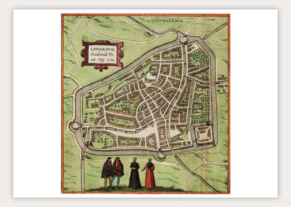 Oude kaart Leeuwarden - Lewardum in 1580