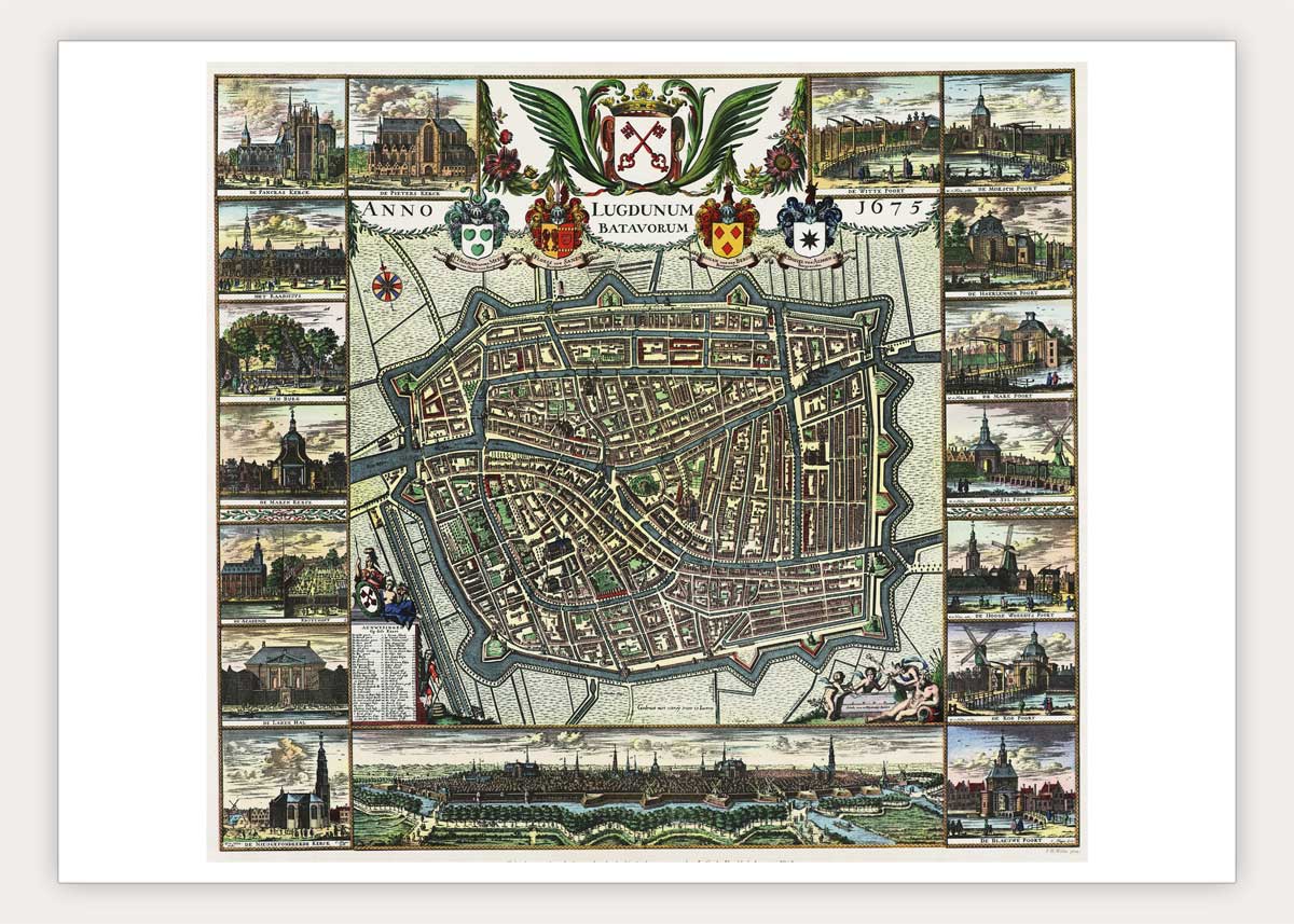 Oude kaart Leiden anno 1675