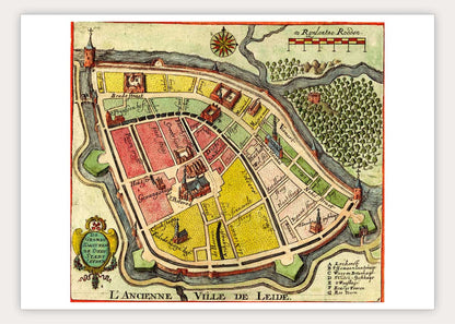 Oude kaart Leiden - de oude stad