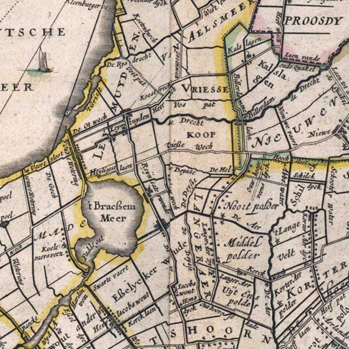 Oude kaart Rijn- en Amstelland door Blaeu