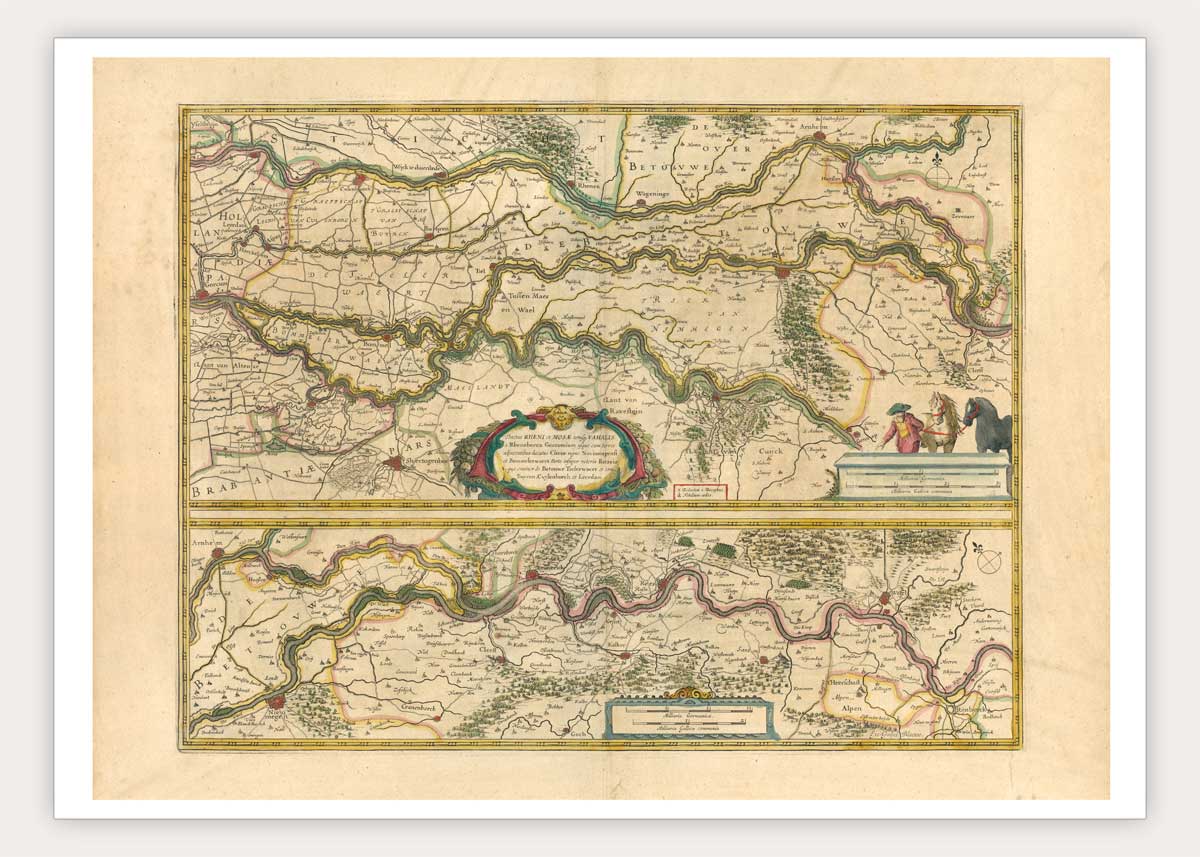 Oude kaart Rijn en Maas - Blaeu