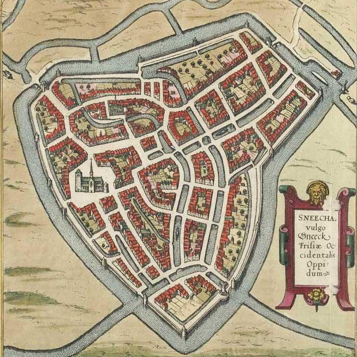 Oude kaart Sneek - Braun en Hogenberg