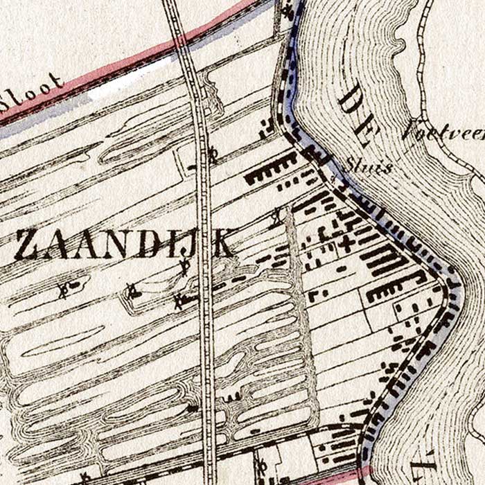 Oude kaart Zaandijk door J. Kuyper 1865