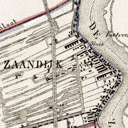 Oude kaart Zaandijk door J. Kuyper 1865