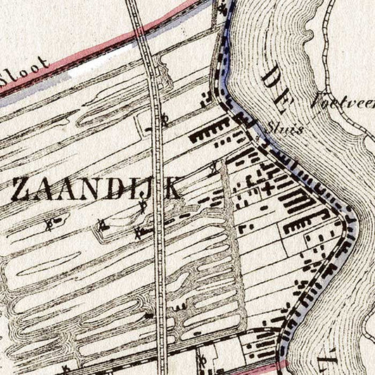 Oude kaart Zaandijk door J. Kuyper 1865