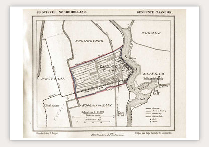 Oude kaart Zaandijk door J. Kuyper 1865