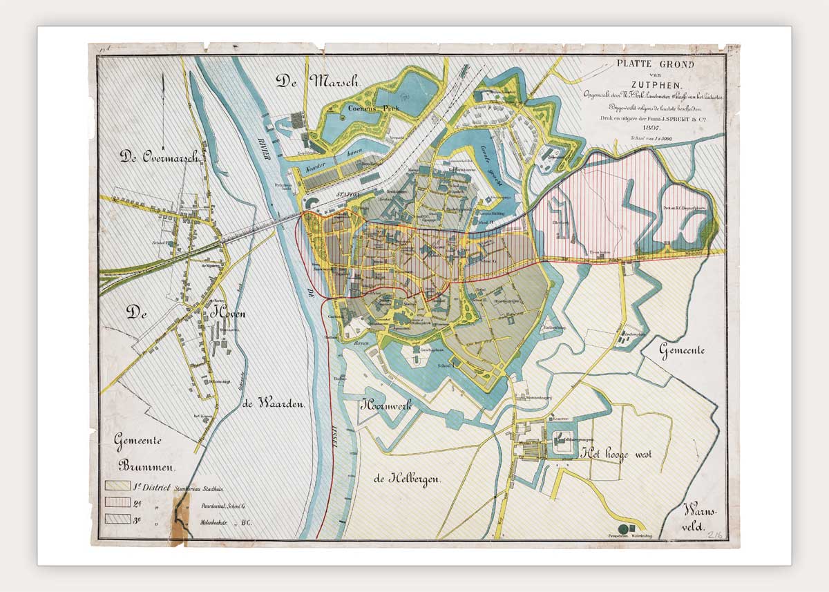 Oude kaart Zutphen 1897