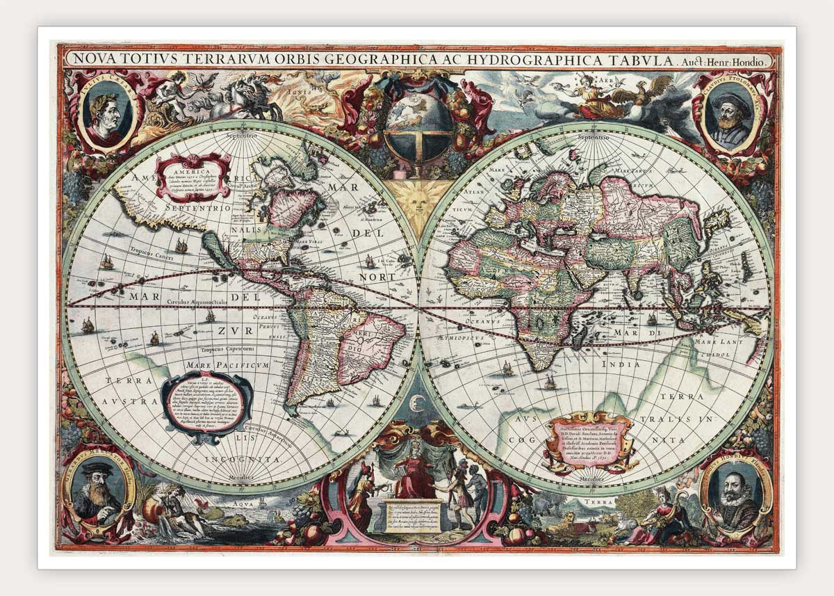 Oude wereldkaart Hondius