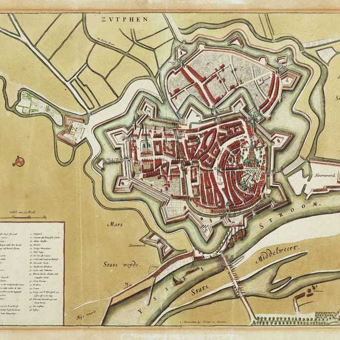 Zutphen - de vesting in 1698 - oude kaart