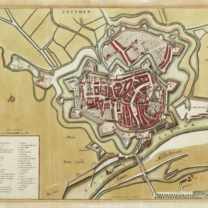 Zutphen - de vesting in 1698 - oude kaart