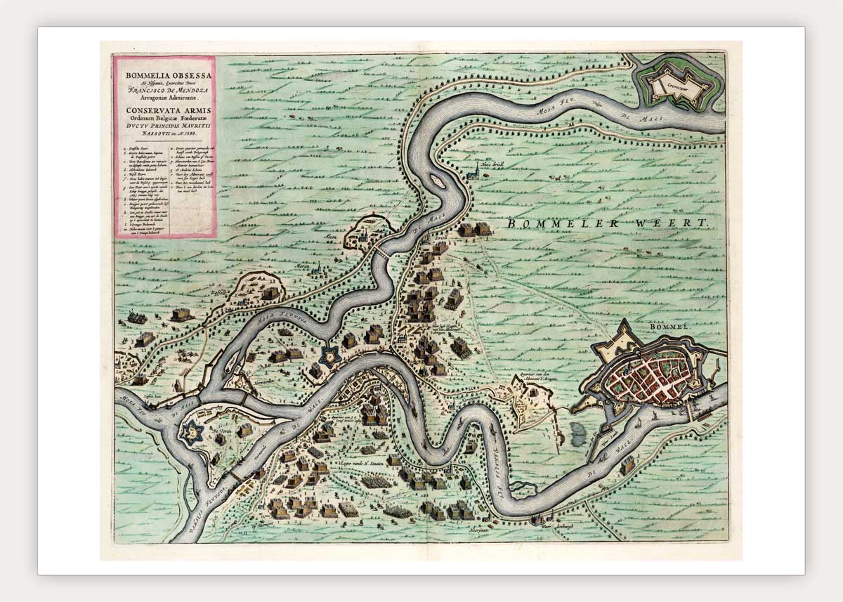 Oude kaart Belegering Zaltbommel 1599