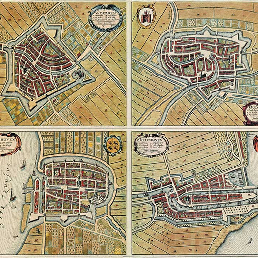 Woerden, Schoonhoven, Oudewater en Delfshaven - oude kaart Atlas De Wit
