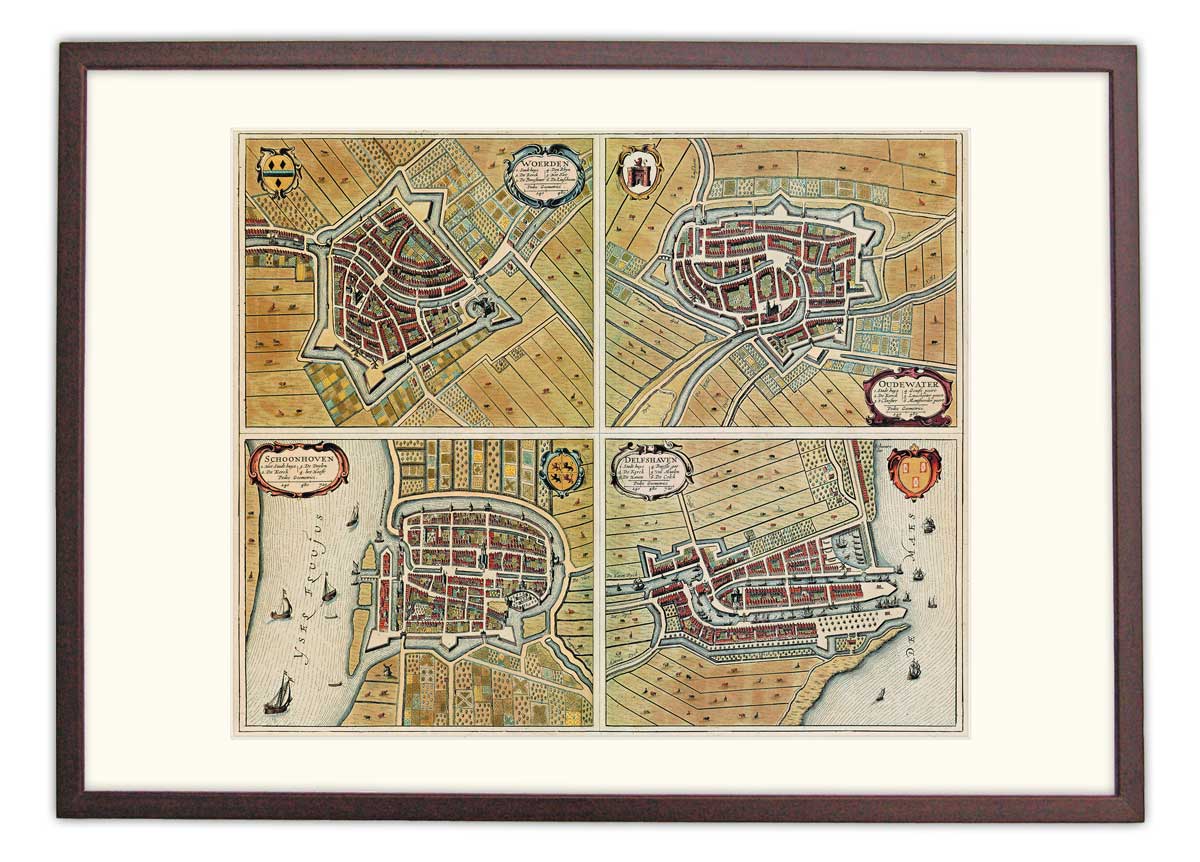 Woerden, Schoonhoven, Oudewater en Delfshaven - oude kaart Atlas De Wit